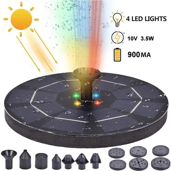 Fontaine Solaire Extérieure Avec Pompe 3W - 8 Buses, 6 Lumières LED Colorées - Pour Bassin, Jardin, étang, Bain D'oiseaux - Flottante Ou Fixe