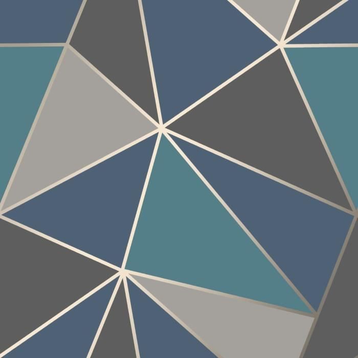 Papier peint à motifs géométriques Apex, moderne, look métallisé, aqua, bleu marine et gris