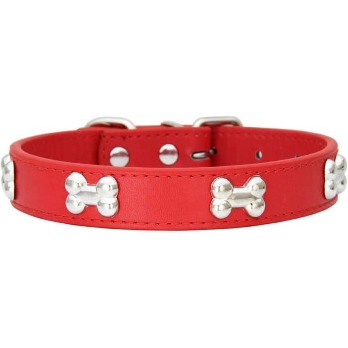 Collier De Chien Clouté En Os De Cuir Véritable, Colliers De Taille Réglable Confortables Pour