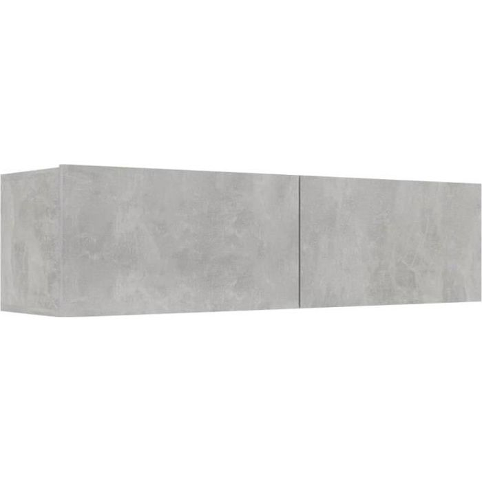 Meuble TV PRO© Magnifique - Armoire TV Banc Gris béton 120x30x30 cm - Portes abattantes