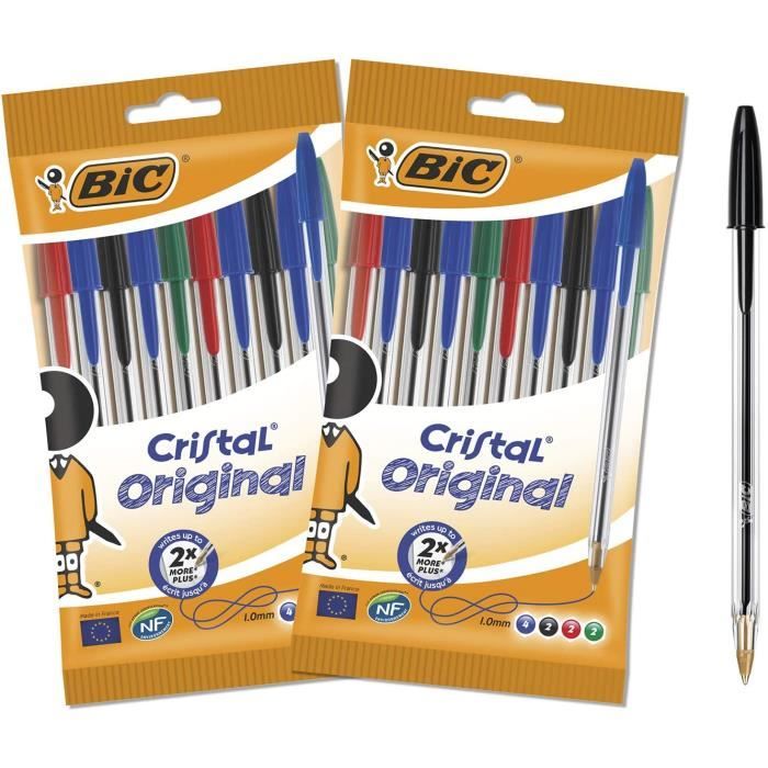 Stylos BIC Atlantis Stic - Pointe 1.0 Mm, Encre Fluide, Grip Confort, Lot De 2 Bleus