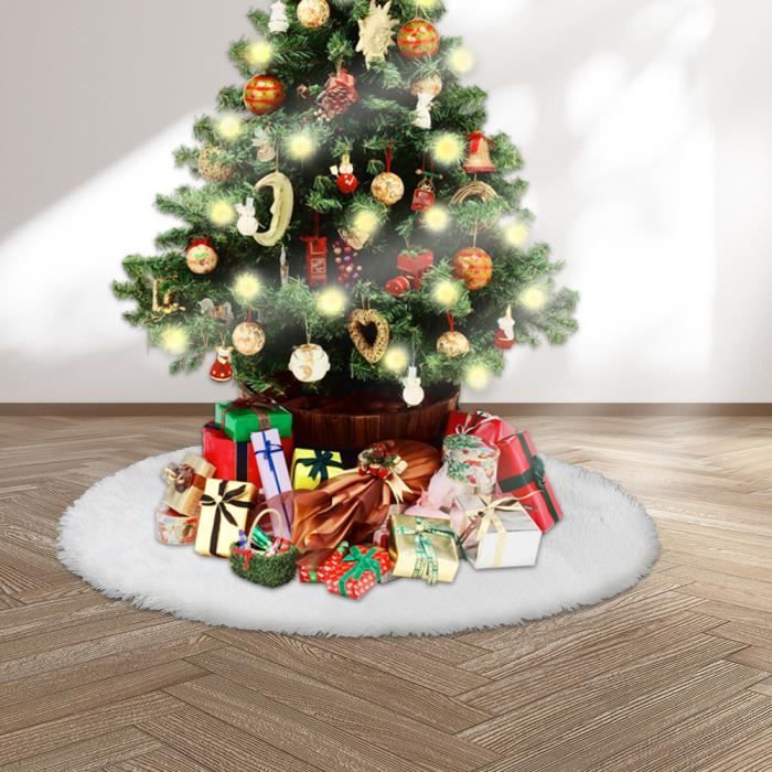 Jupe De Sapin De Noël Blanche 78cm En Peluche - Tapis Couvre Pied Arbre De Noël Élégant