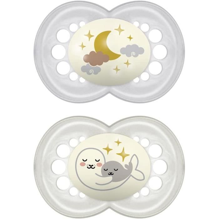 Mam Original Night Tétine Luminoso en 2 en silicone avec étui porte-sucette 16 mois et motifs assortis 