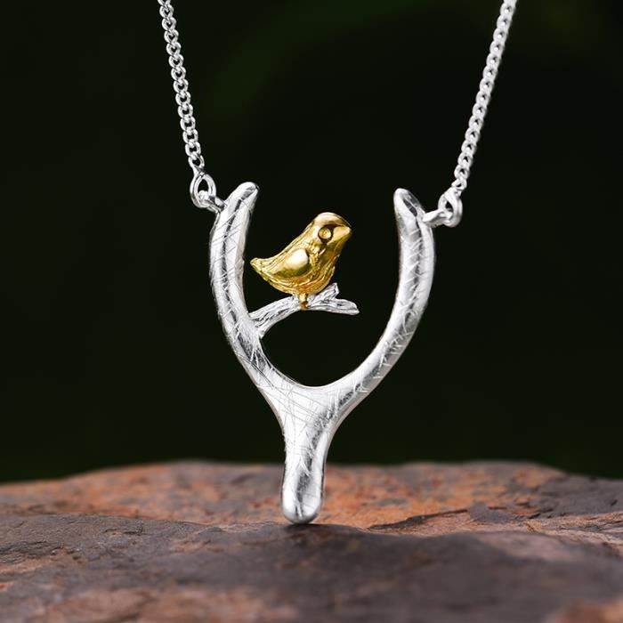 Mini pendentif en forme de petit oiseau en argent sterling 925 plaqué or