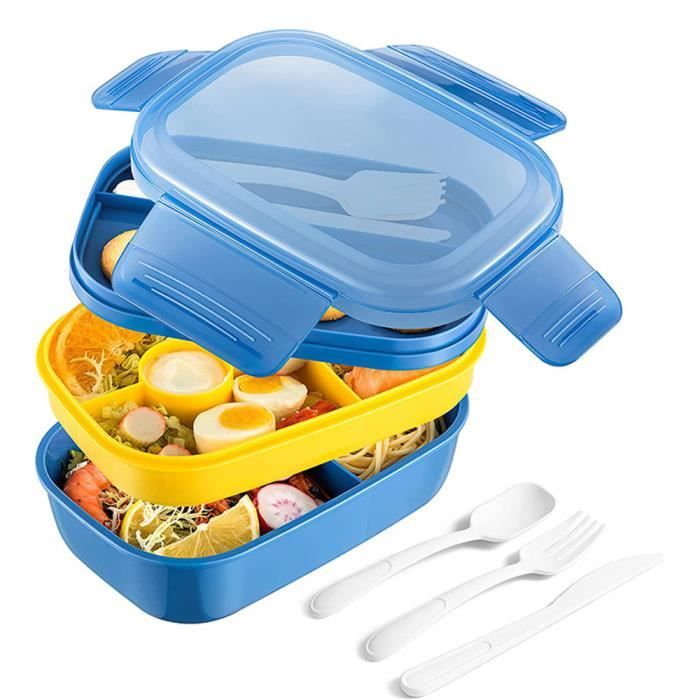 lunch box - bento 3 couverts offerts - bento box 3 compartiments hermétiques 1900ml- boîte déjeuner bois adulte ou enfant