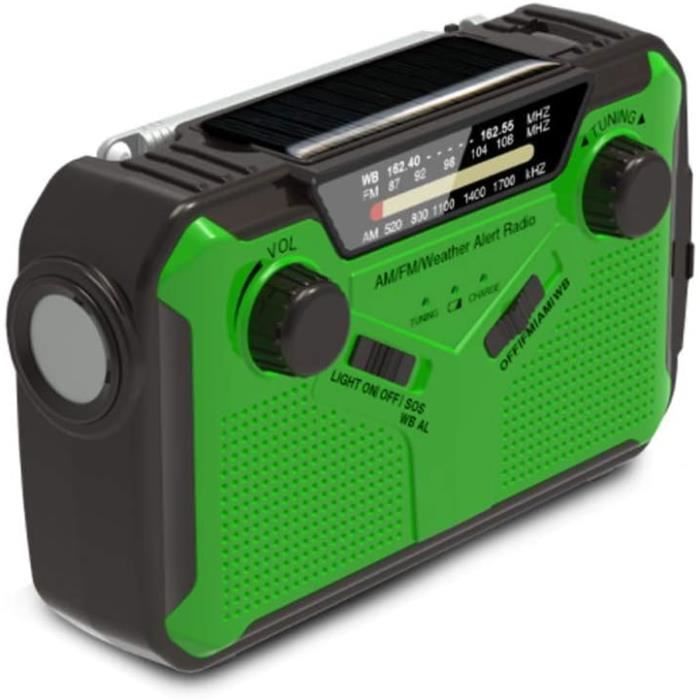 Radio Multifonction D'urgence Avec Manivelle Solaire - Batterie 12000mAh - Fonctions Radio, Météo, Lampe, Charge USB - Neuf