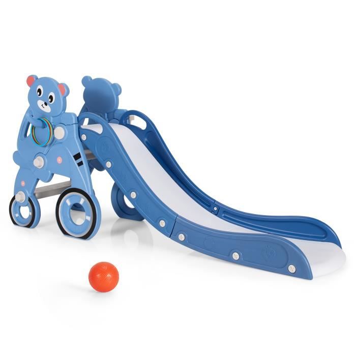 Toboggan Enfant 4-en-1 éléphant DREAMADE - Avec Panier De Basket Et Tunnel - 18-48 Mois - Vert