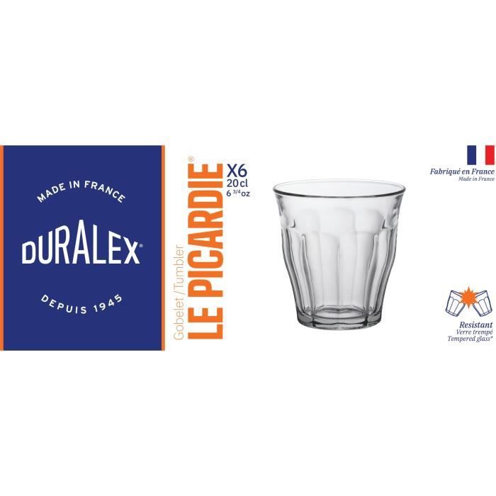 duralex lot de 6 verres gobelets picardie 22 cl cdiscount maison
