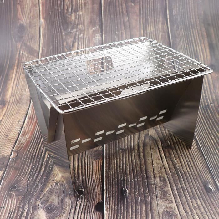 Barbecue Charbon Portable Pliable En Acier Inox - Pour Camping, Voyages, Jardin - 43x28 Cm