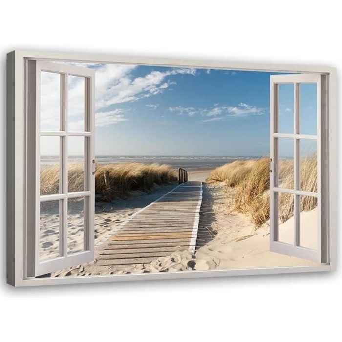 Tableau sur toile, Passerelle de fenêtre vers la plage (I-61203) 60x40 cm