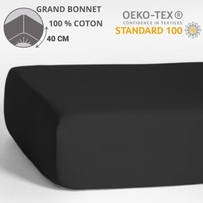 Drap housse - HOMEROKK - Classique - 90 x 200 cm - Bonnet 40 cm - 100% coton Oeko‑Tex Drap housse - HOMEROKK - Classique - 90 x 200 cm - Bonnet 40 cm - 100% coton Oeko‑Tex