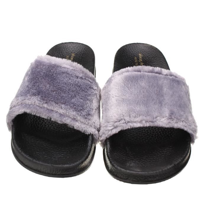 Chausson Poilu Souple Mule Femme Gris Cdiscount Chaussures