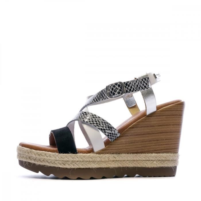 Sandales Compensees Femme Les Tropeziennes BELIEVE Cuir Noir et Imprime Serpent Talon 10cm Black Cdiscount Chaussures