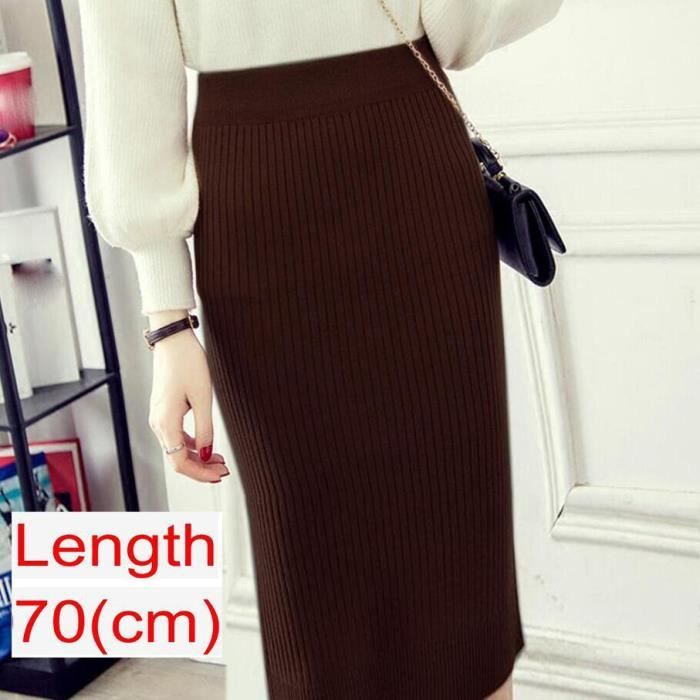 Jupe Jupe pull mi longue tricotee pour femmes jupes crayon tricote taille haute chaudes fond fendu printemps Type Brown 70cm Blanc Cdiscount Pret a Porter