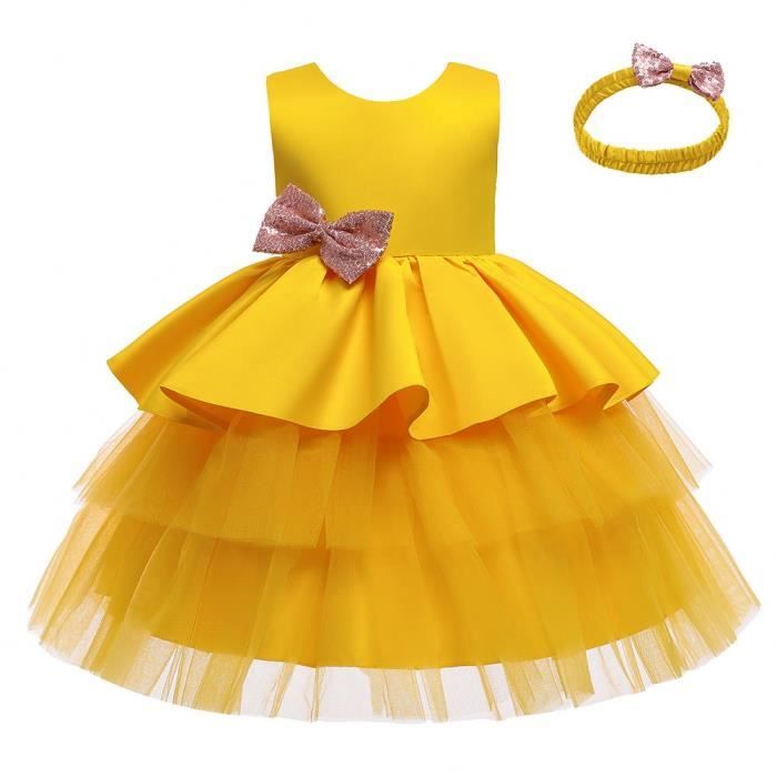 Robe Cérémonie Princesse Fille en Tulle Sans Manches Robe de Bal de