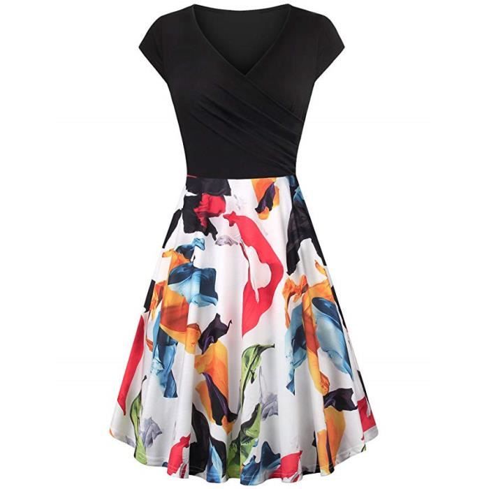 Robe Rétro Rockabilly Années 50 - Imprimé Floral Rose Et Noir, En Coton, Neuve Avec étiquettes