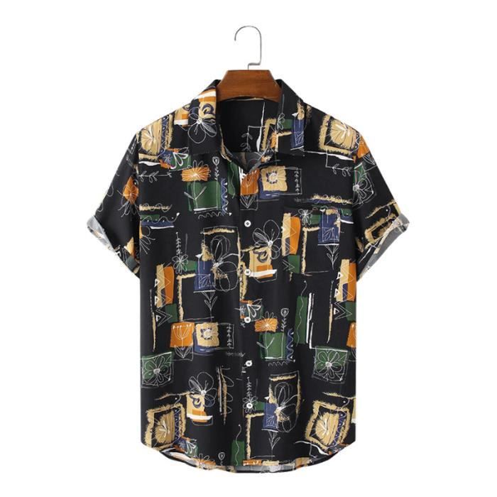Yyoretp Chemise hawaïenne à manches courtes pour homme - Imprimé citron jaune - Chemise boutonnée pour les vacances et la plage, Noir , M