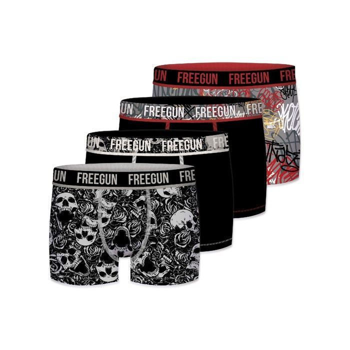 Boxer enfant coton FREEGUN Motif Grafiti Confort Respirant Lot de 4 Noir Rouge Noir Cdiscount Pret a Porter