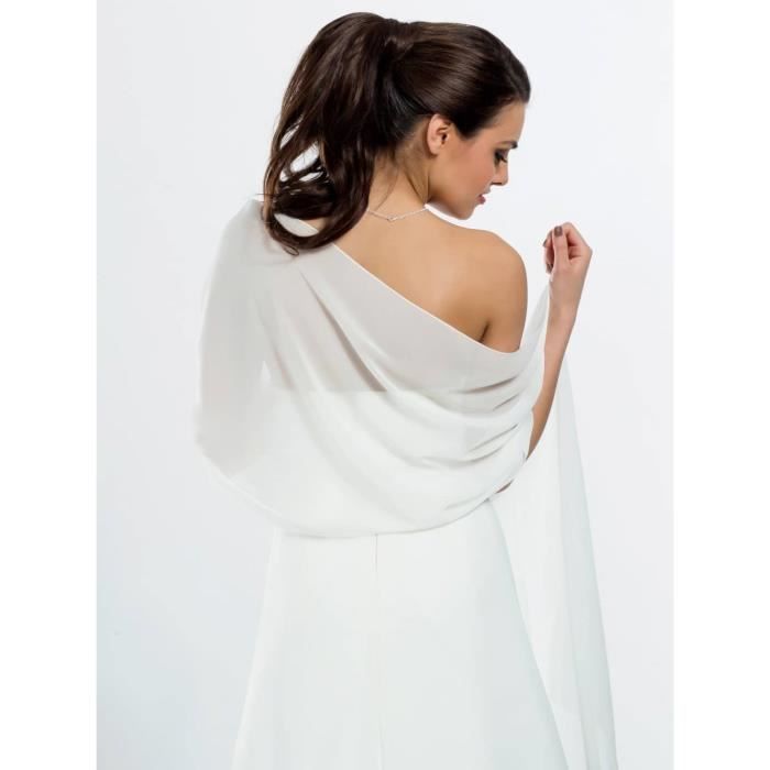 Étole En Mousseline De Soie – 180x72 Cm – Bleu Marine Et Blanc – 100% Polyester – Léger (131 G) – Pour Mariage, Soirée, été