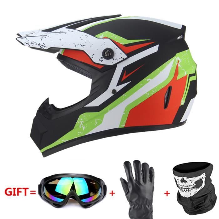 Casque Motocross Intégral Unisexe - Avec Lunettes, Gants, Masque - Taille S à XL - Certification DOT/ECE - Pour VTT, BMX, Quad