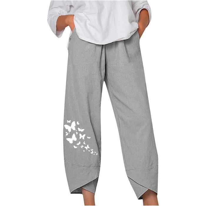 Pantalon lin gris femme sales