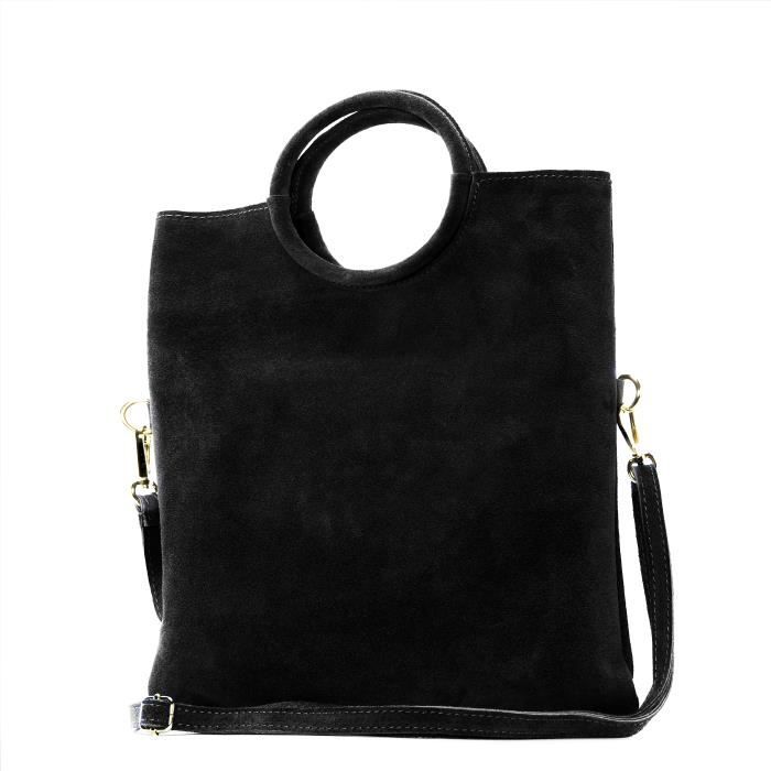 Sac a main femme en cuir nubuck noir OH MY BAG 2 en 1 porte main ou epaule