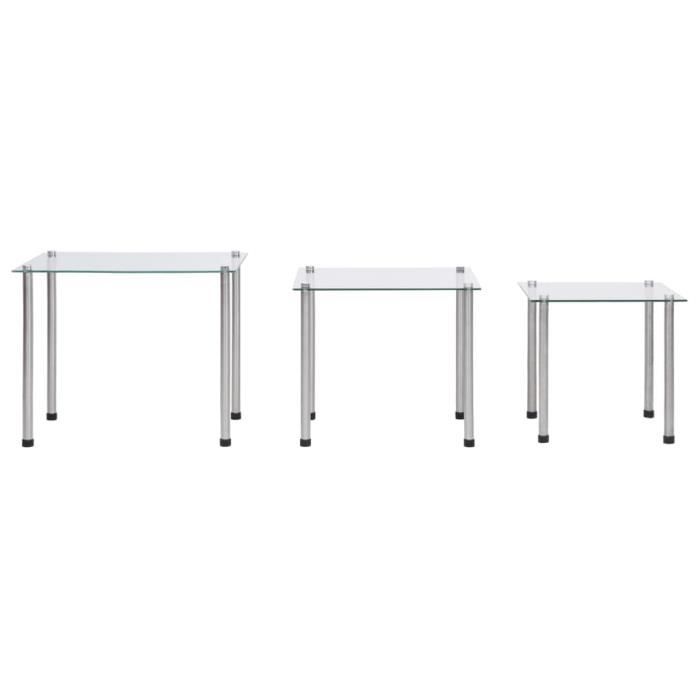 Tables Basse Gigognes OVONNI - Lot de 3 - Verre trempé - Blanc - Salon - Meuble de salon