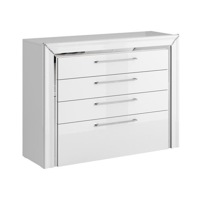 commode design 4 tiroirs collection doha coloris blanc et argent l120xh93xp40 blanc