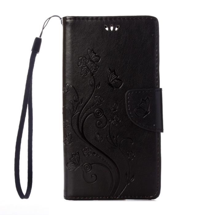 Coque Wiko U Feel Lite Fleurs Pressées Papillon - Étui Cuir Flip Magnétique Avec Porte-Cartes