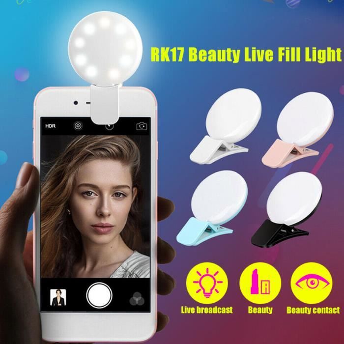 Clip de téléphone Portable Selfie LED Flash Automatique pour téléphone Portable Smartphone Round Portable Selfie Lampe de Poche Mini caméra Lampe de Poche 