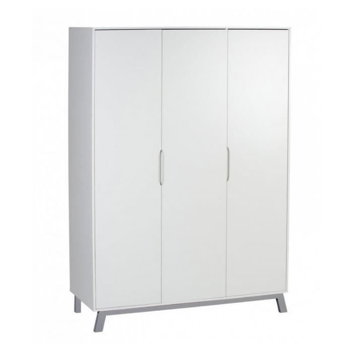 Armoire Bebe 3 Portes Bois Laque Blanc Et Pieds Hetre Gris Florence L 135 X H 197 X P 53 Cm Reference 06 233 02 70 Cdiscount Maison