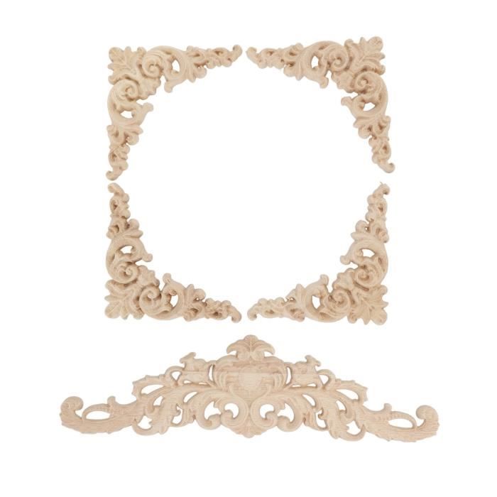 5 pièces Appliques en bois Onlays Appliques décoratives en bois bricolage Appliques et Onlays pour meubles longue sculptée Onlay pour lit
