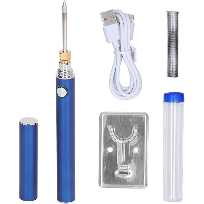 Fer à Souder Sans Fil 1500mAh Avec Affichage Température - Max 450°C, 8W, Kit Portable Avec 3 Pointes Pour Débutants Et Pros (Bleu)