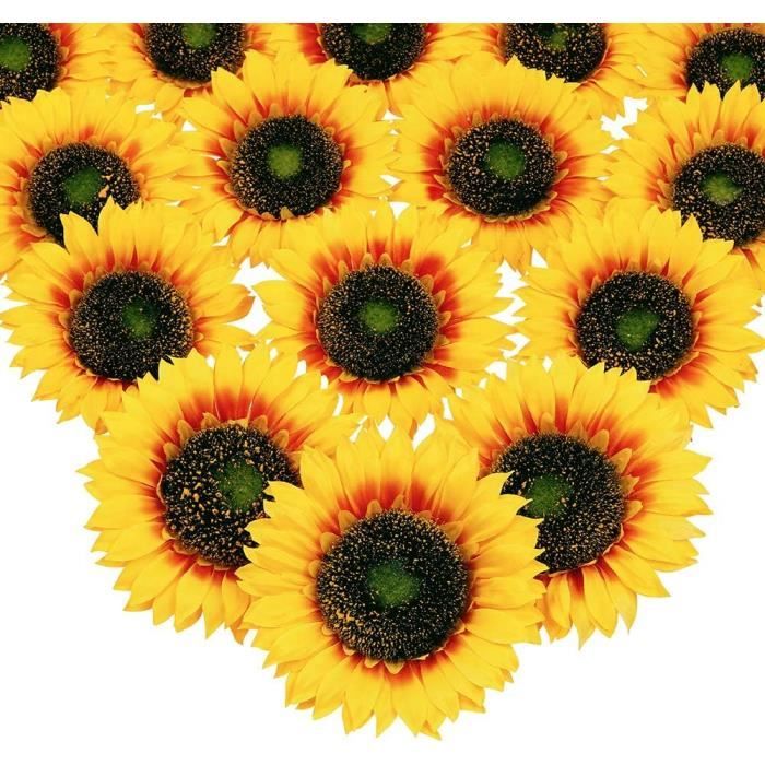 150 Têtes De Tournesol Artificielles - 4,5 Cm - Décoration Mariage, Table, Artisanat - Jaune Vif