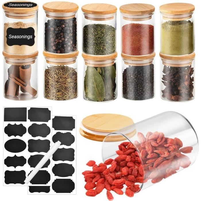 Set De 24 Pots à épices Carrés En Verre - Couvercles Bambou + étiquettes + Entonnoir