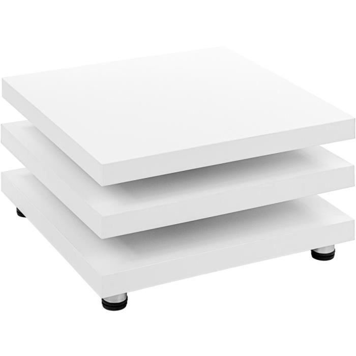 stilista® table basse rotative à 360°, design cube, 73x73 cm, table de salon, couleur blanc