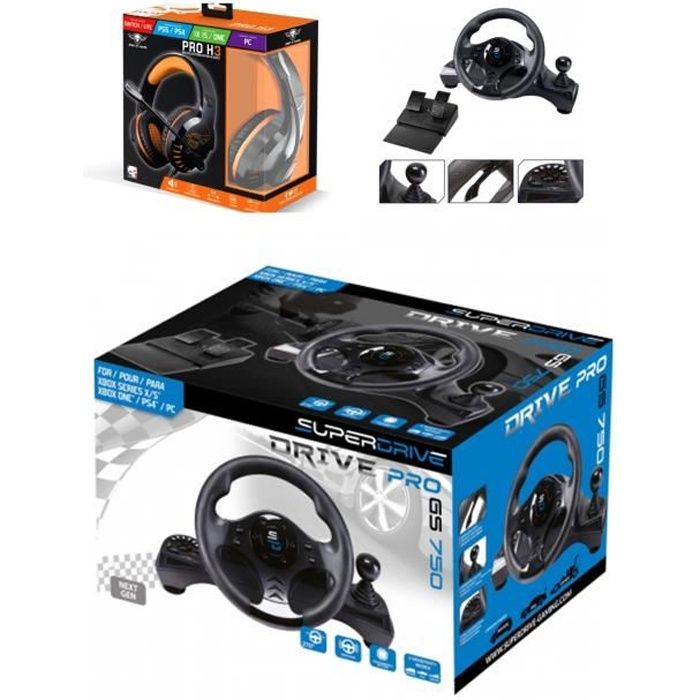 Volant et pédales de jeu Vidéo PRO Race Pro SV450 compatible Xbox Séries X PS3 PS4 SWITCH PC SUBSONIC + Casque SPIRIT OF GAMER PRO - vue 3