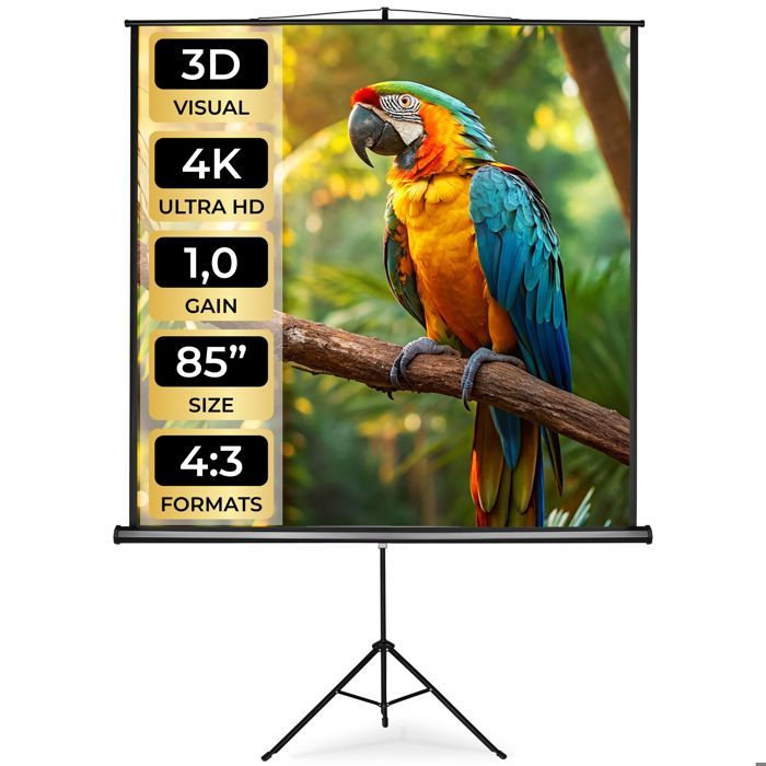 Écran de projection - TECTAKE - Écran de projection extensible en polyester avec trépied facteur de gain 1.1 152 x 152 cm - Blanc