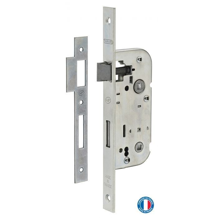 THIRARD - Serrure Encastrable NF à Condamnation - Salle De Bain Et Toilette - Axe 40 Mm - Bouts Carrés - Zingué - Coffre Acier Embouti - Têtière Pêne Et Gâche Plate En Acier - Gris