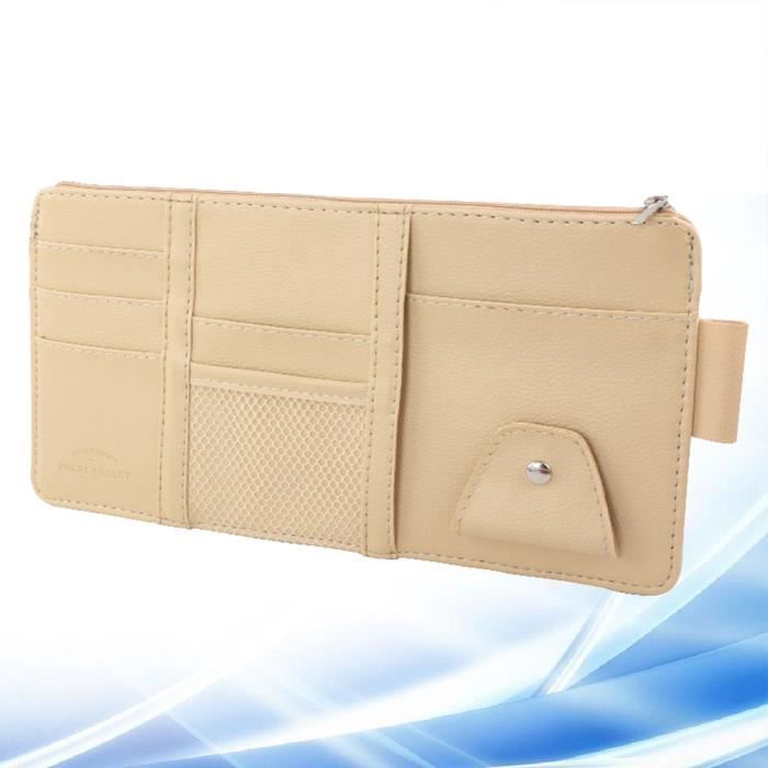 Organisateur De Pare-Soleil Voiture - Rangement Lunettes Cartes Téléphone - Clip Cuir PU Robuste Et Facile à Installer