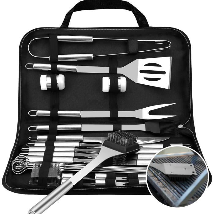 Eurowebb Mallette 18 Ustensiles Barbecue Acier Inoxydable Et Bois - Set Complet Pour Grillades