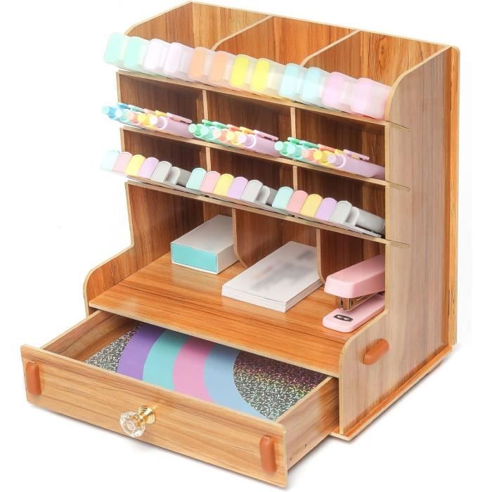 Organisateur De Bureau 5 Niveaux Avec Tiroirs – Rangement Papeterie Multifonction Empilable, Boîte De Rangement Blanc PP Pour Maison, École & Bureau