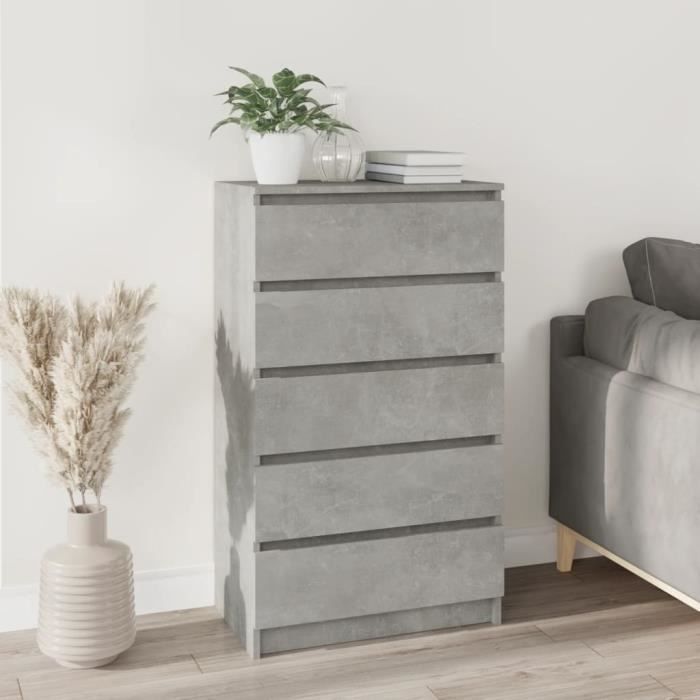 PromovidaXL Commode LMT - Armoire de chambre Gris béton 60x36x103 cm Bois dingénierie 294Kg