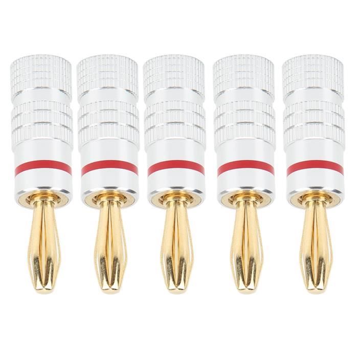 DUO fiche de hautparleur droite Lot de 5 fiches bananes 4 mm de diamètre en laiton plaqué or