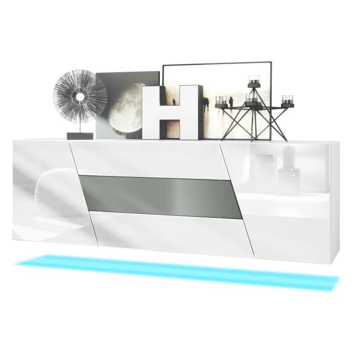 Buffet bas VLADON Houston - 2 portes et 3 tiroirs - Blanc brillant et graphite satiné mat Buffet bas VLADON Houston - 2 portes et 3 tiroirs - Blanc brillant et graphite satiné mat