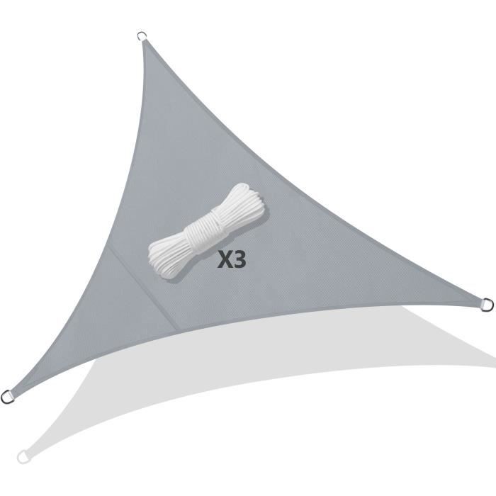 Voile d'ombrage Triangle Imperméable VOUNOT - Gris - 3x3x3m - Anti-UV - Cordes de fixation incluses