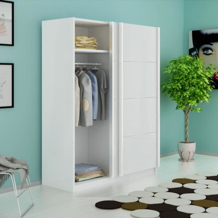 Armoire Avec 2 Portes Coulissantes Blanc Mat 150 Cm Achat