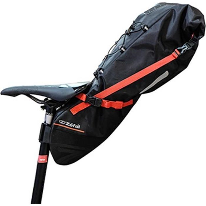 SACOCHE DE SELLE VELO ZEFAL Z-ADVENTURE R11 POUR 11L NOIR-ROUGE ETANCHE FIXATION VELCRO ( L 56cm x l 15cm x 17cm) CHARGE MAXI 5kgs