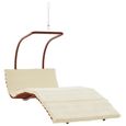 Balançoire - DIOCHE - Chaise à bascule avec coussin tissu et bois massif de peuplier - Blanc - Crème - Naturel-1