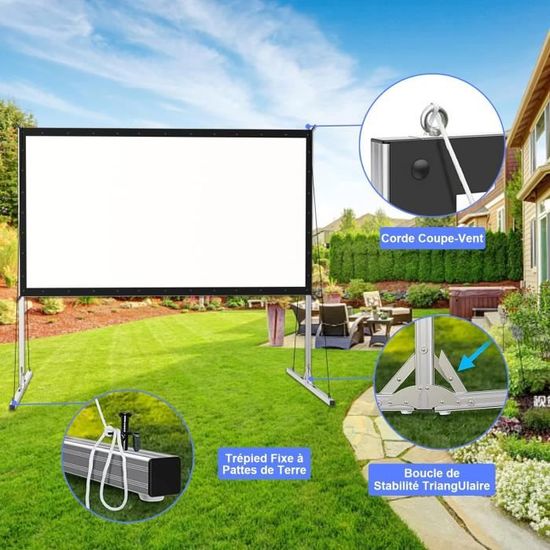 GOEDCH Écran De Projection 100 Pouces 4K - Toile Anti-Plis Pliable 16:9 HD, Portable Et Facile à Installer Pour Home Cinéma, Jardin, Soirée Ou Bureau